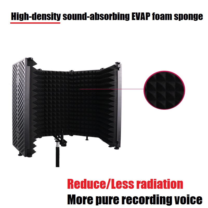 麦克风隔音罩5面板 唱歌/录音带有麦克风支架 可以吸收声音和减少噪音